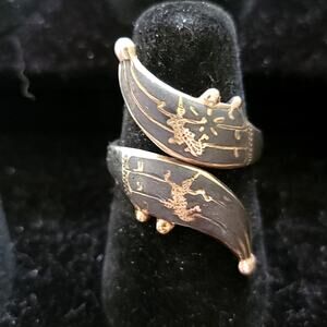 Vintage silver ring 925 Siam Sterling Dolphin Wrap Ring Niello Black Adjustable